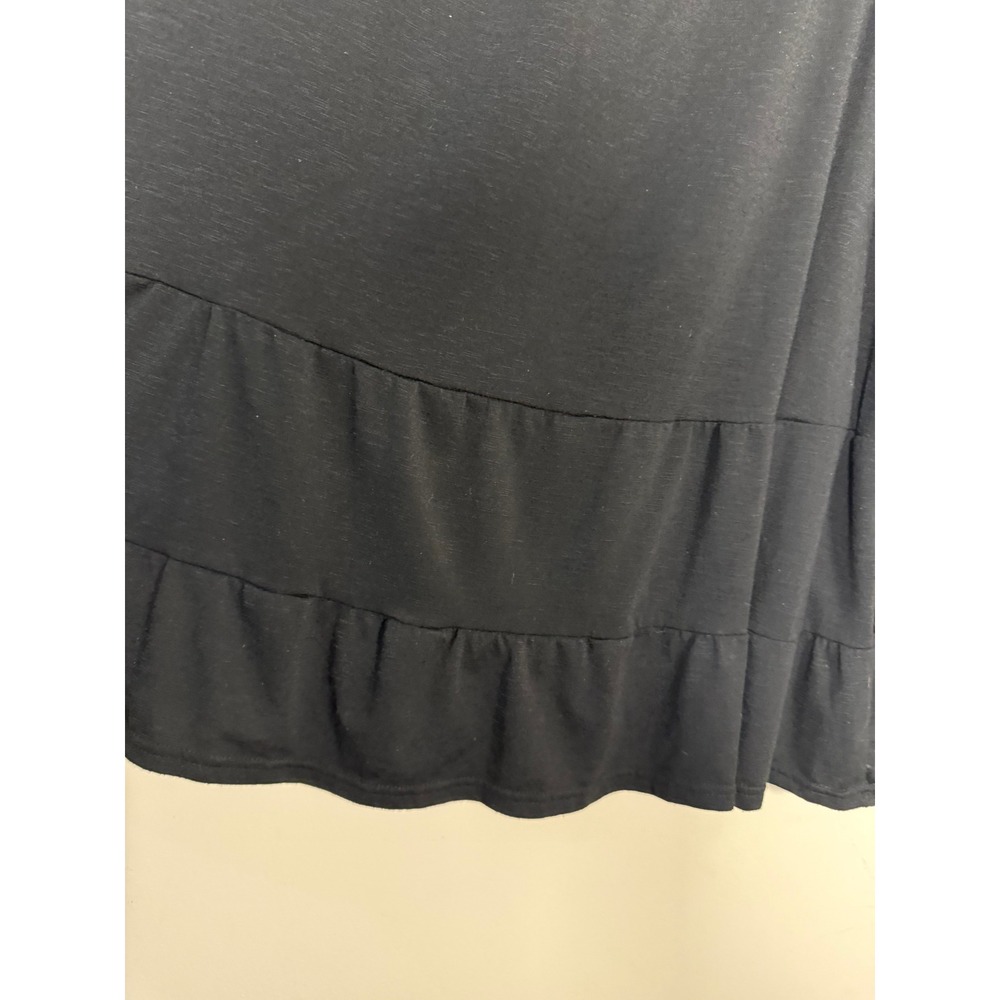 Womens Black Tiered Babydoll Tank Top Sleeveless Keyhole Back Slub Knit - Picture 7 of 14